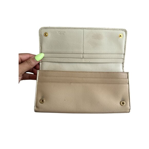 PRADA Tan Cream Saffiano Leather Bow Clutch Wallet w/ Dustbag - Picture 6 of 10